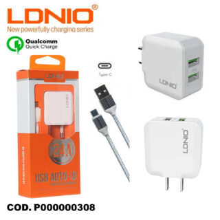 CARGADOR CELULAR USB TIPO C CARGA RAPIDA 2.4A DOBLE SALIDA LDNIO