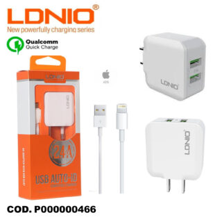 CARGADOR CELULAR USB IPHONE CARGA RAPIDA 2.4A DOBLE SALIDA LDNIO