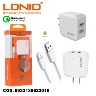 CARGADOR CELULAR USB V8 CARGA RAPIDA 2.4A DOBLE SALIDA LDNIO
