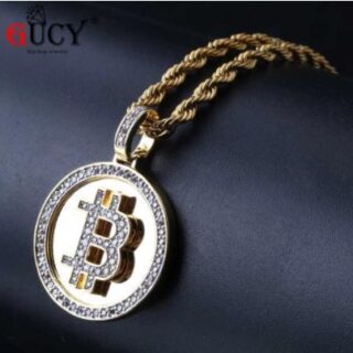 COLLAR BITCOIN DIJE 2.5CM CADENA 60CM  COLOR ORO